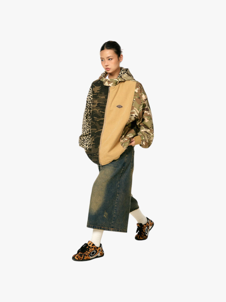 GKIKZ WILD MIX CAMO PATCHWORK ZIP-UP HOODIE