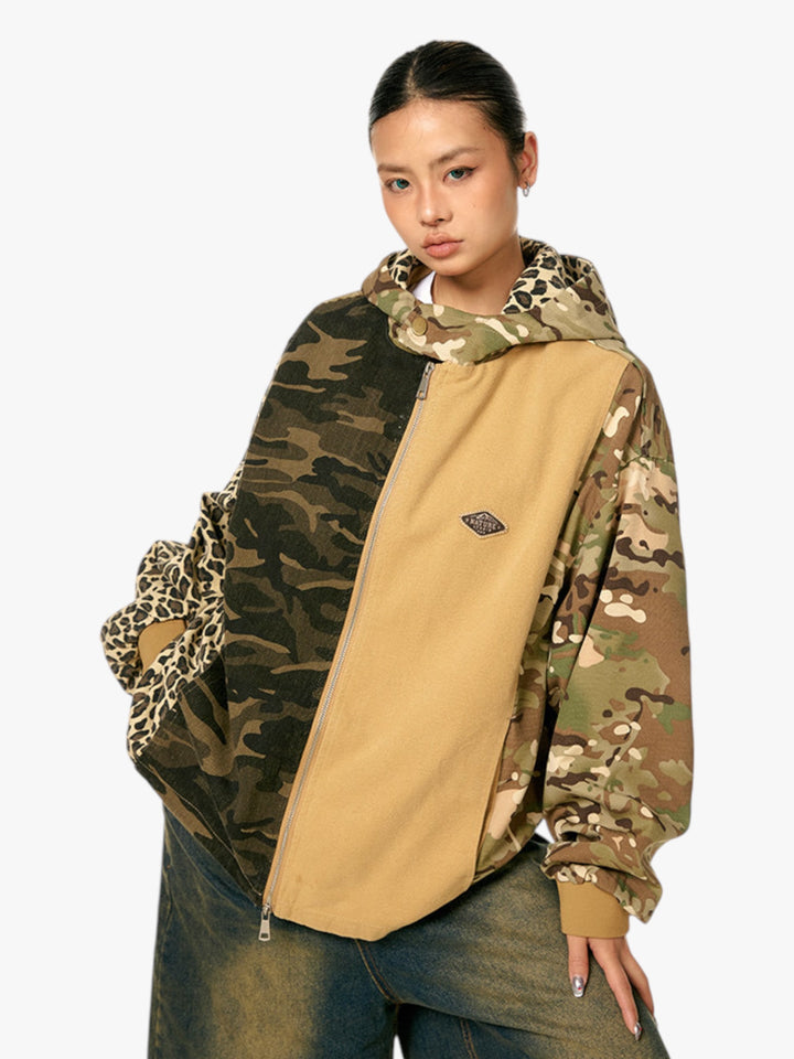 GKIKZ WILD MIX CAMO PATCHWORK ZIP-UP HOODIE