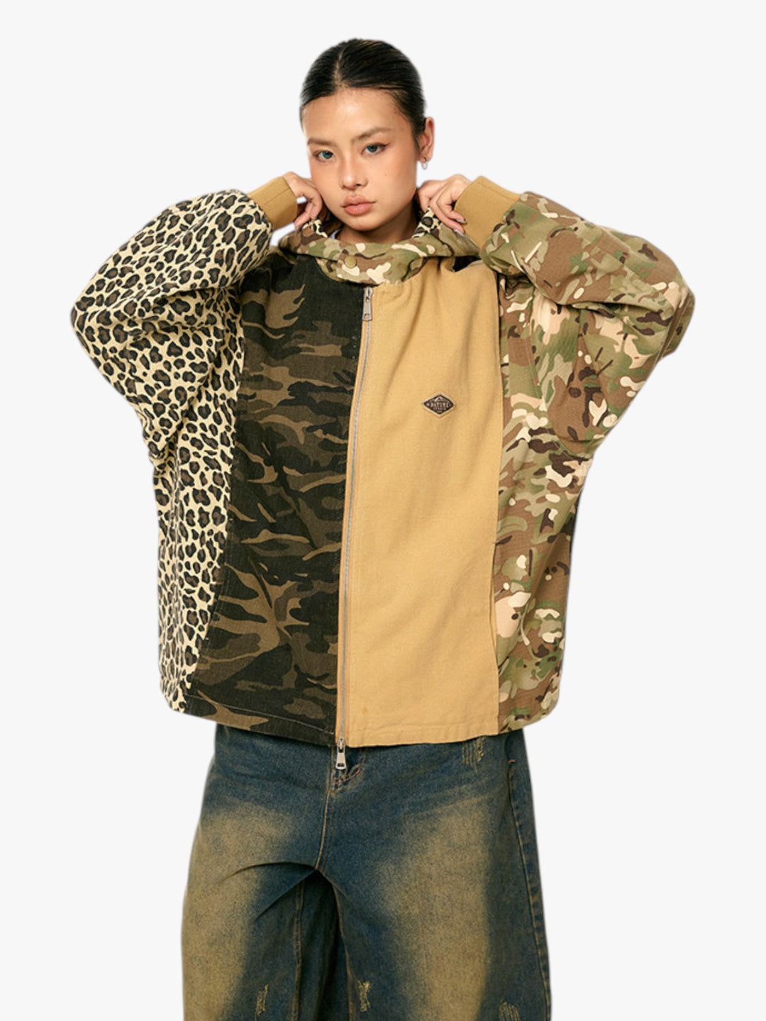 GKIKZ WILD MIX CAMO PATCHWORK ZIP-UP HOODIE