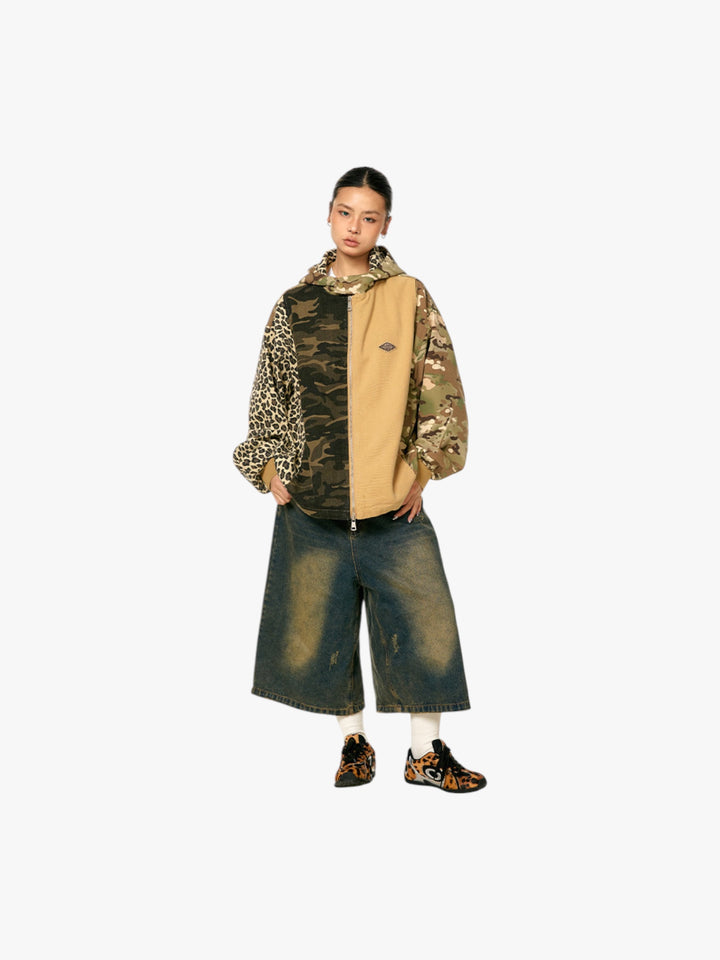 GKIKZ WILD MIX CAMO PATCHWORK ZIP-UP HOODIE