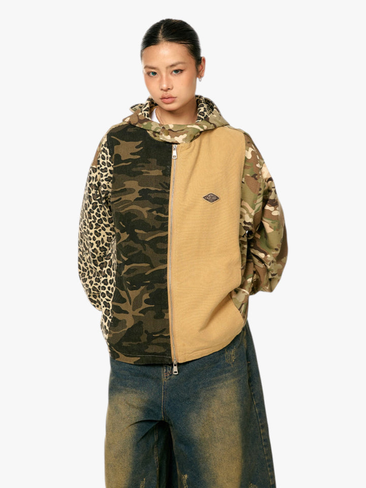 GKIKZ WILD MIX CAMO PATCHWORK ZIP-UP HOODIE