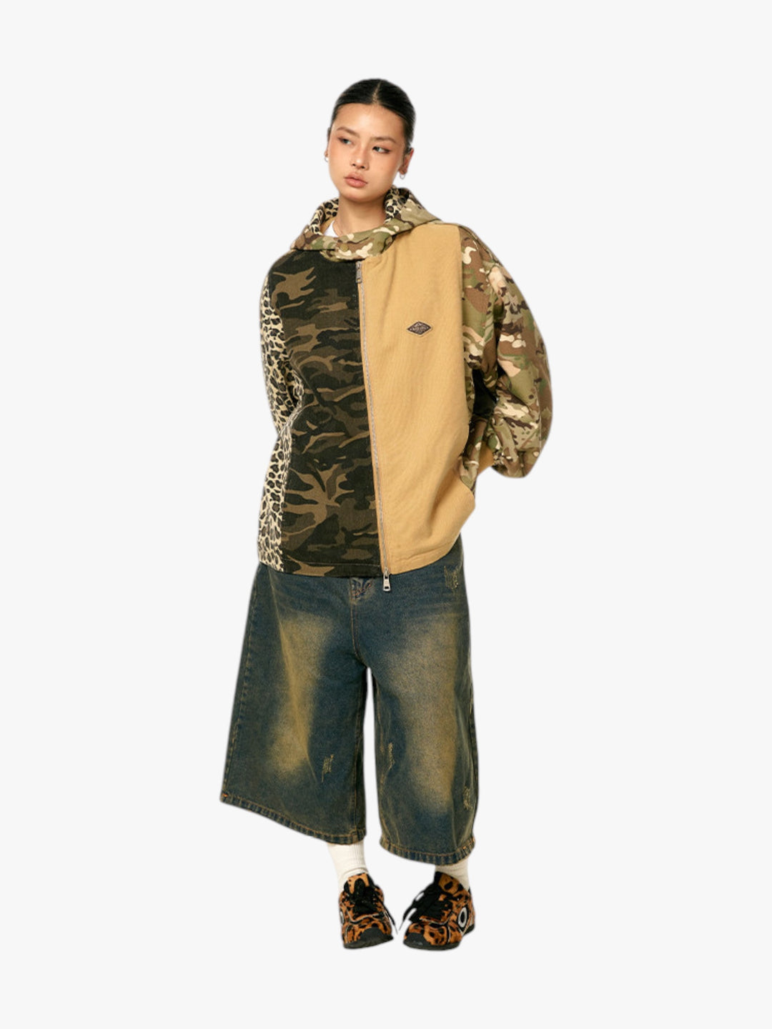 GKIKZ WILD MIX CAMO PATCHWORK ZIP-UP HOODIE