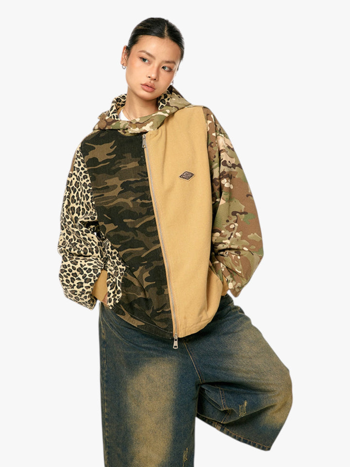 GKIKZ WILD MIX CAMO PATCHWORK ZIP-UP HOODIE