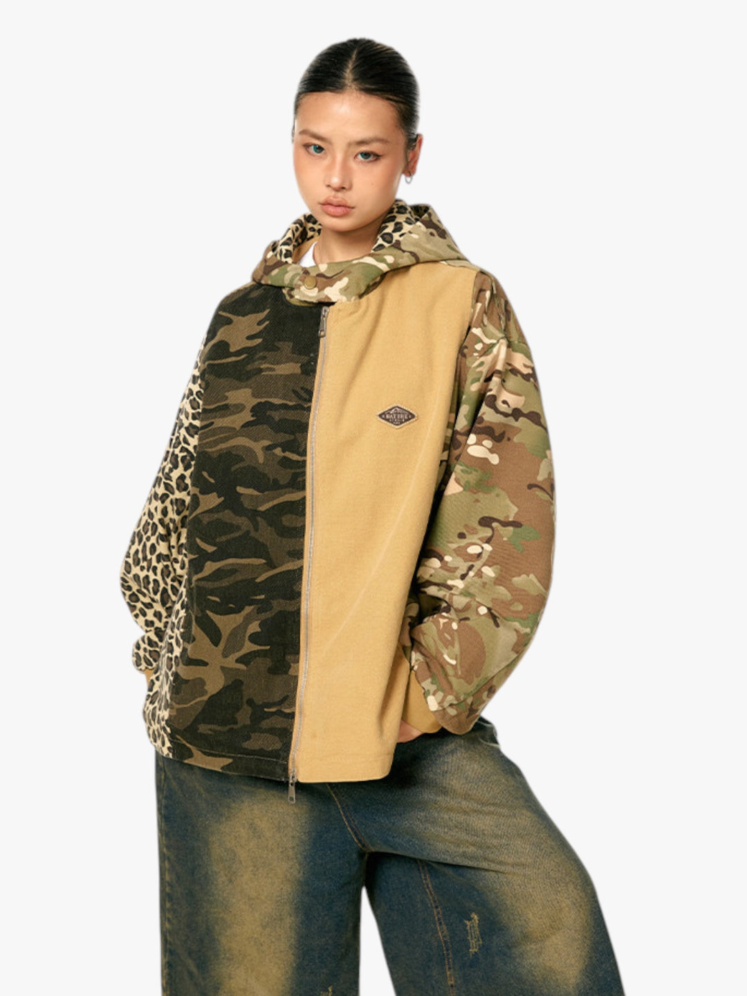 GKIKZ WILD MIX CAMO PATCHWORK ZIP-UP HOODIE