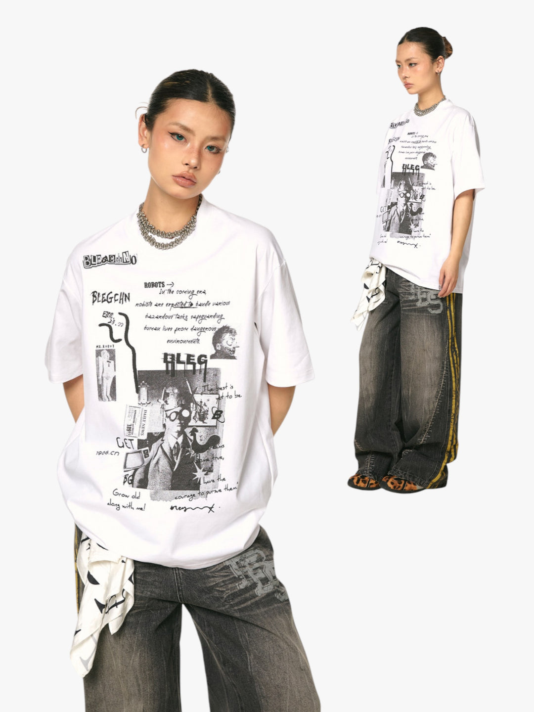 GKIKZ ABSTRACT COLLAGE PRINT COTTON TEES