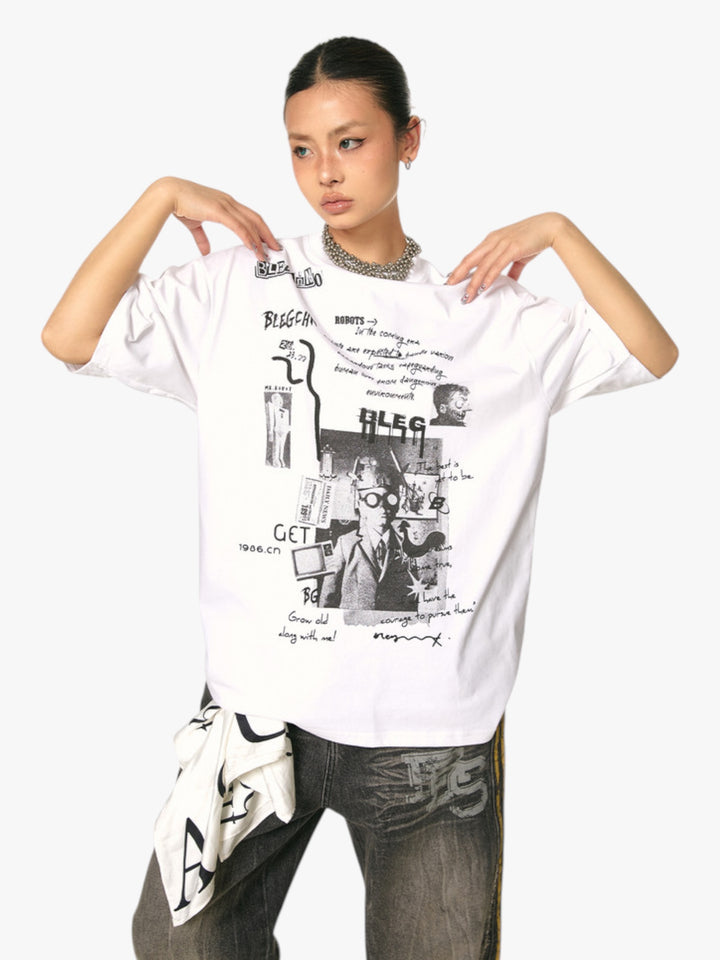 GKIKZ ABSTRACT COLLAGE PRINT COTTON TEES