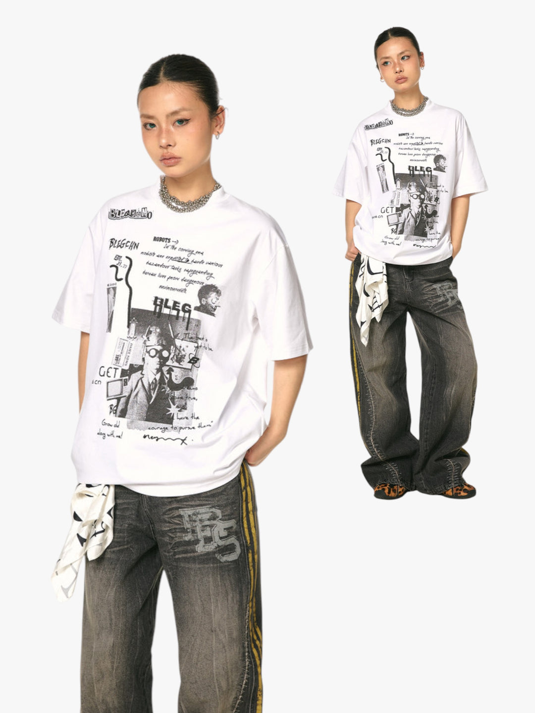 GKIKZ ABSTRACT COLLAGE PRINT COTTON TEES