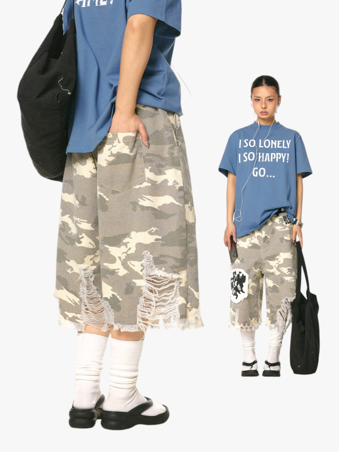 GKIKZ CAMOUFLAGE LIGHT DISTRESSED JORTS