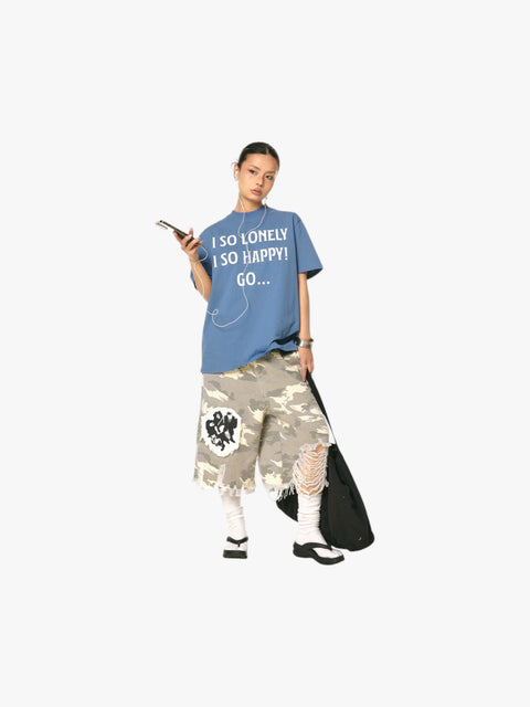 GKIKZ CAMOUFLAGE LIGHT DISTRESSED JORTS