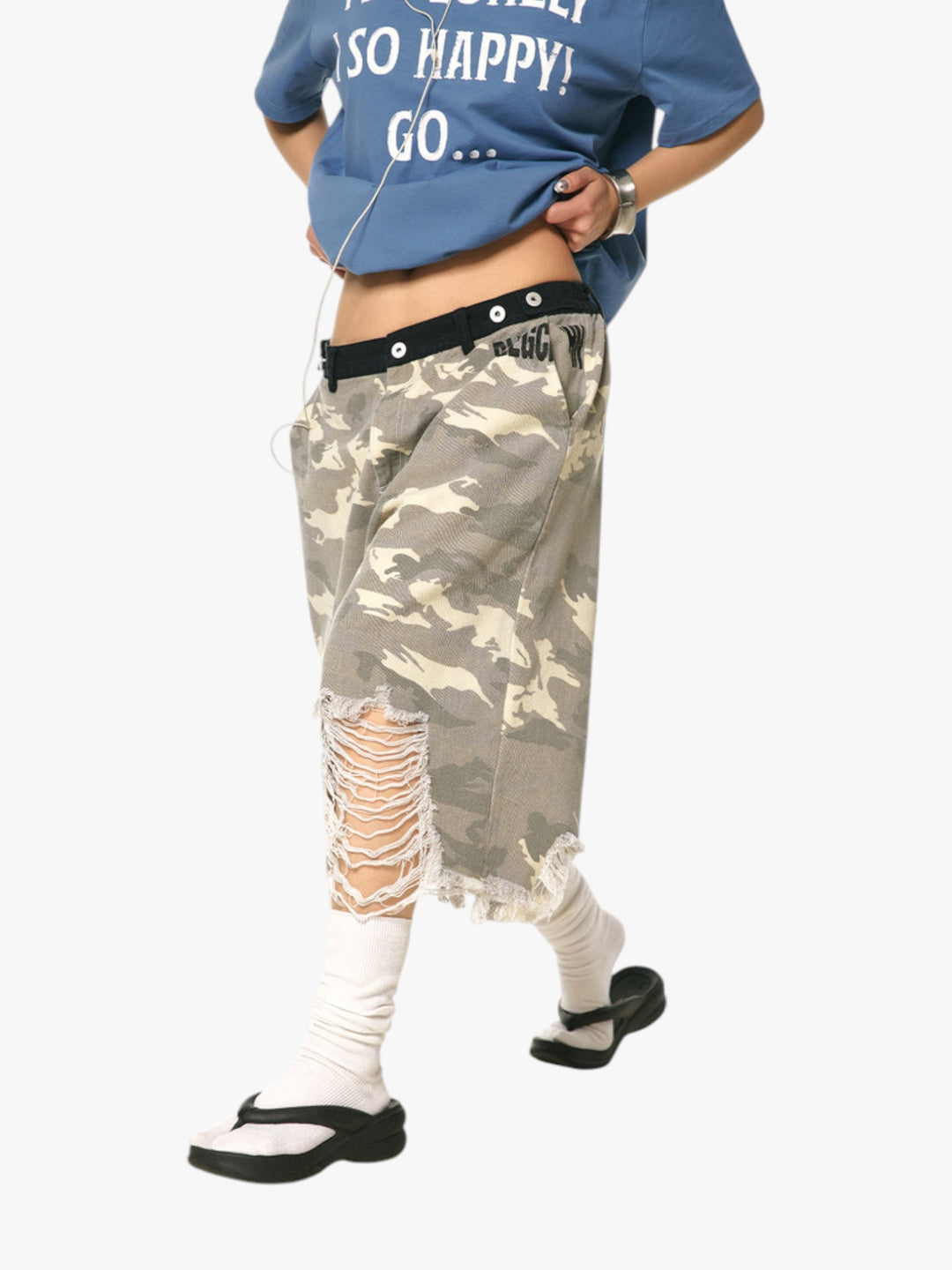 GKIKZ CAMOUFLAGE LIGHT DISTRESSED JORTS