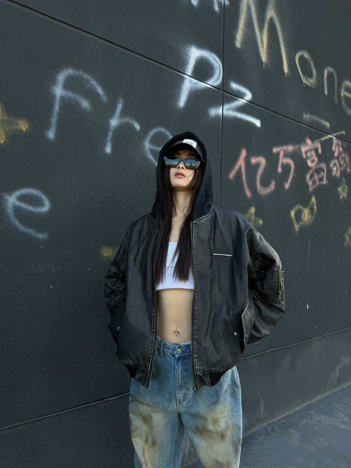 Old Washed Leather Cotton Padded Jacket