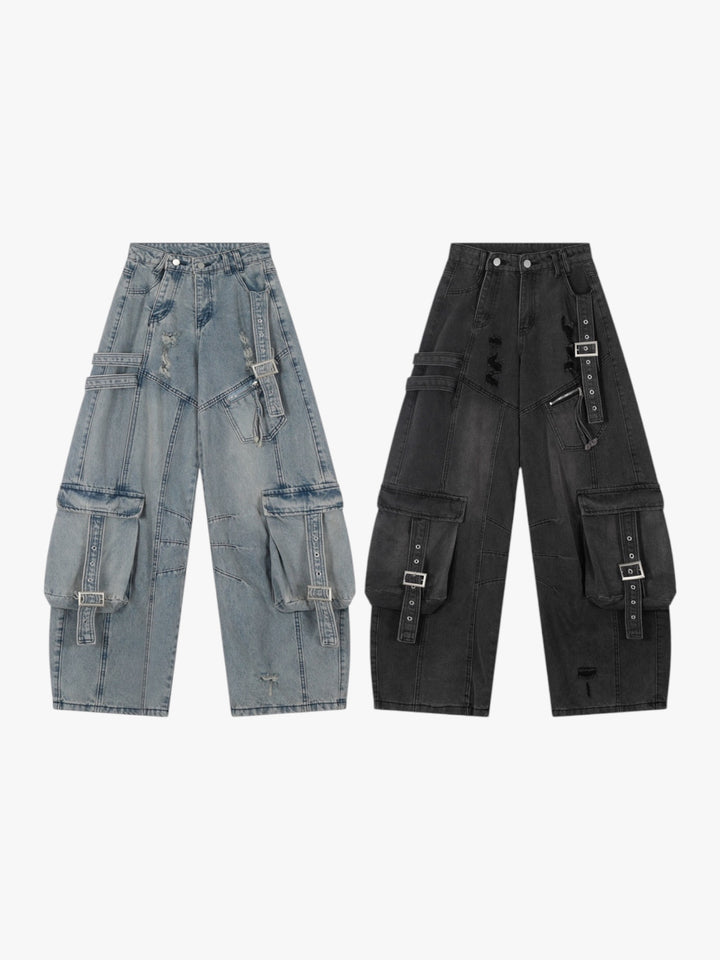 GKIKZ HEAVY-DUTY UTILITY POCKETS DENIM CARGO