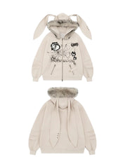 [25AW NEW ARRIVAL] GKIKZ BIG-EARS BUNNY FUR ZIP-UP HOODIE