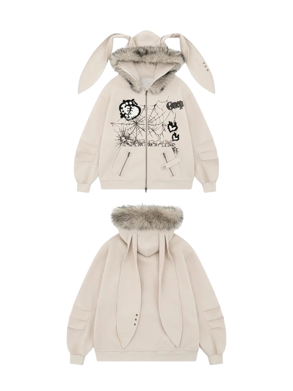 Big-Ears Bunny Fur Zip-Up Hoodie