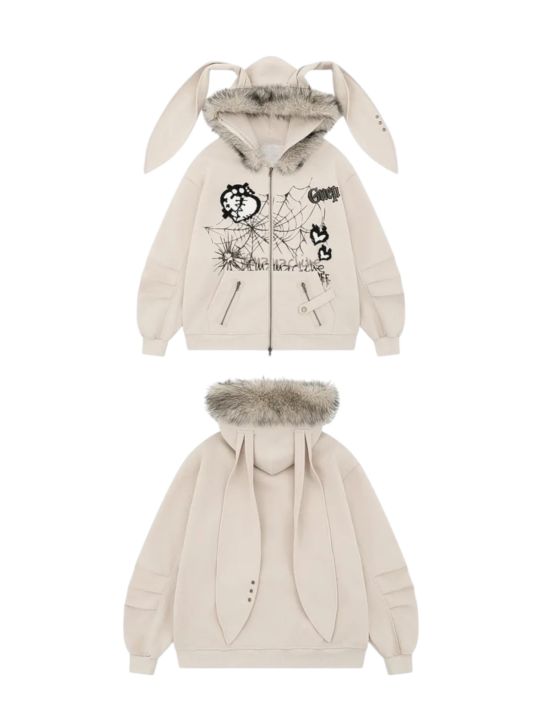 GKIKZ BIG-EARS BUNNY FUR ZIP-UP HOODIE