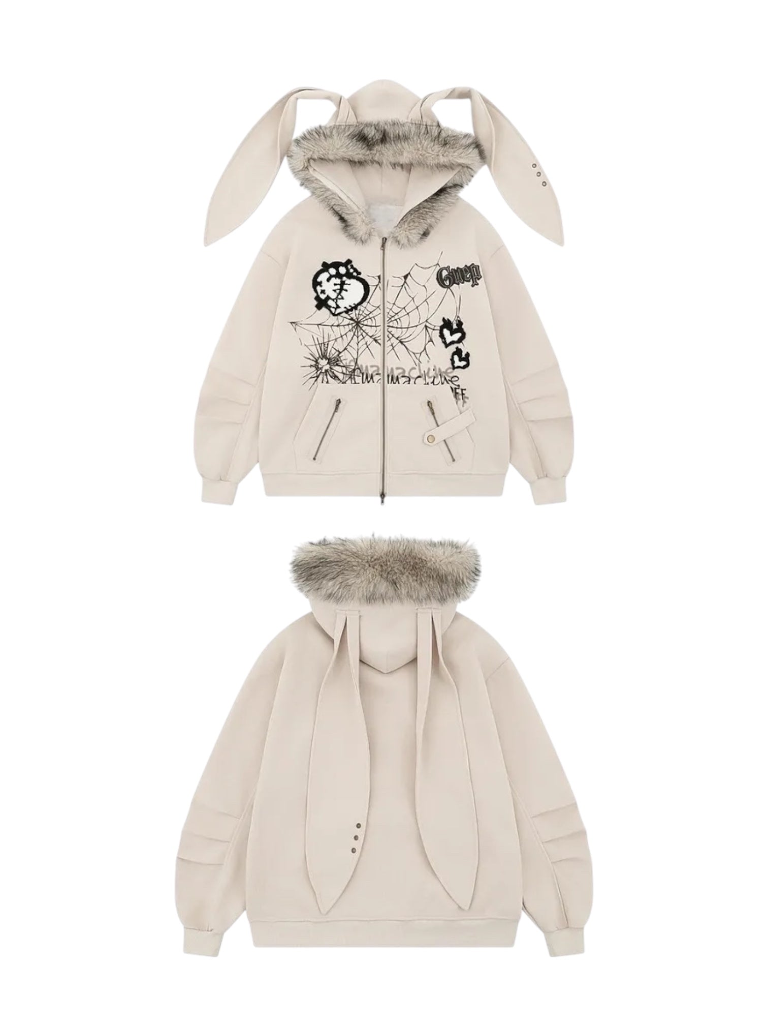 Big-Ears Bunny Fur Zip-Up Hoodie
