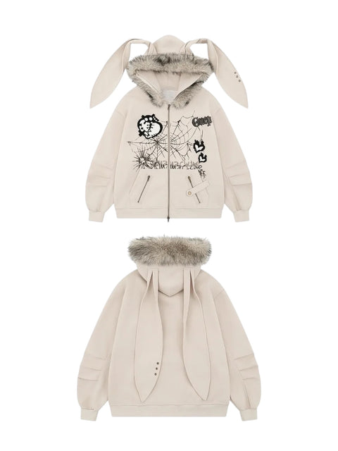 [25AW NEW ARRIVAL] GKIKZ BIG-EARS BUNNY FUR ZIP-UP HOODIE