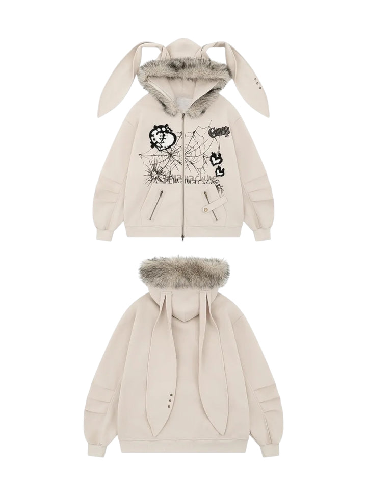 GKIKZ BIG-EARS BUNNY FUR ZIP-UP HOODIE
