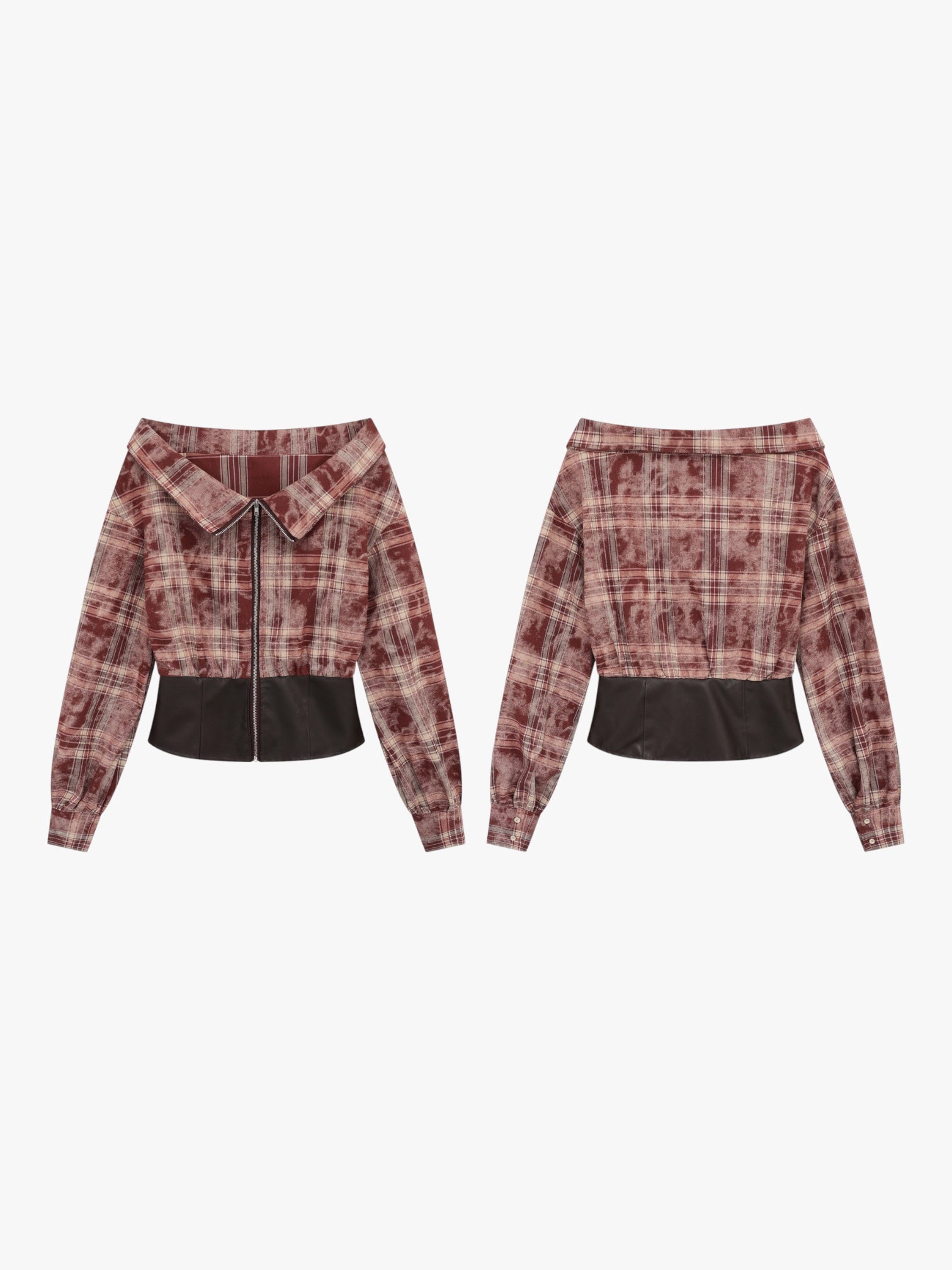 [25SS NEW ARRIVAL] GKIKZ EDGY OFF-SHOULDER PLAID JACKET