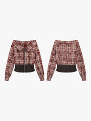 [25SS NEW ARRIVAL] GKIKZ EDGY OFF-SHOULDER PLAID JACKET