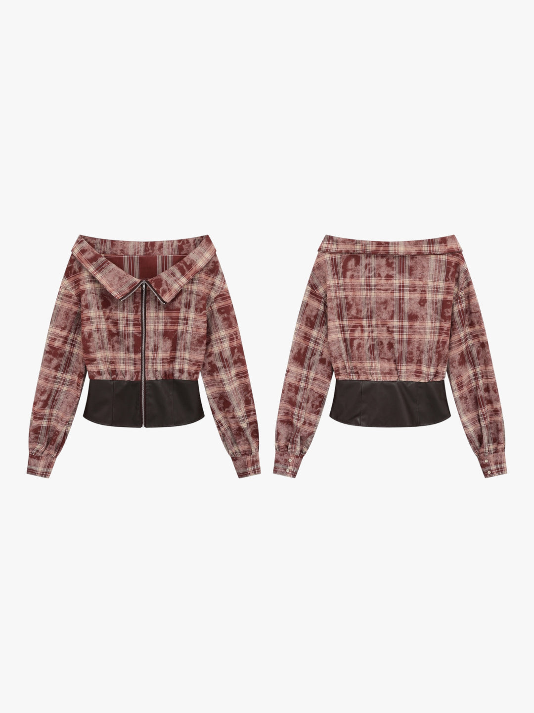 GKIKZ EDGY OFF-SHOULDER PLAID JACKET