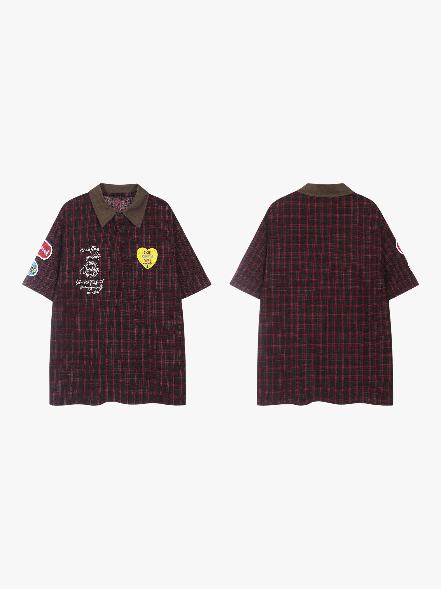 GKIKZ VINTAGE PLAID PATCH POLO TEES