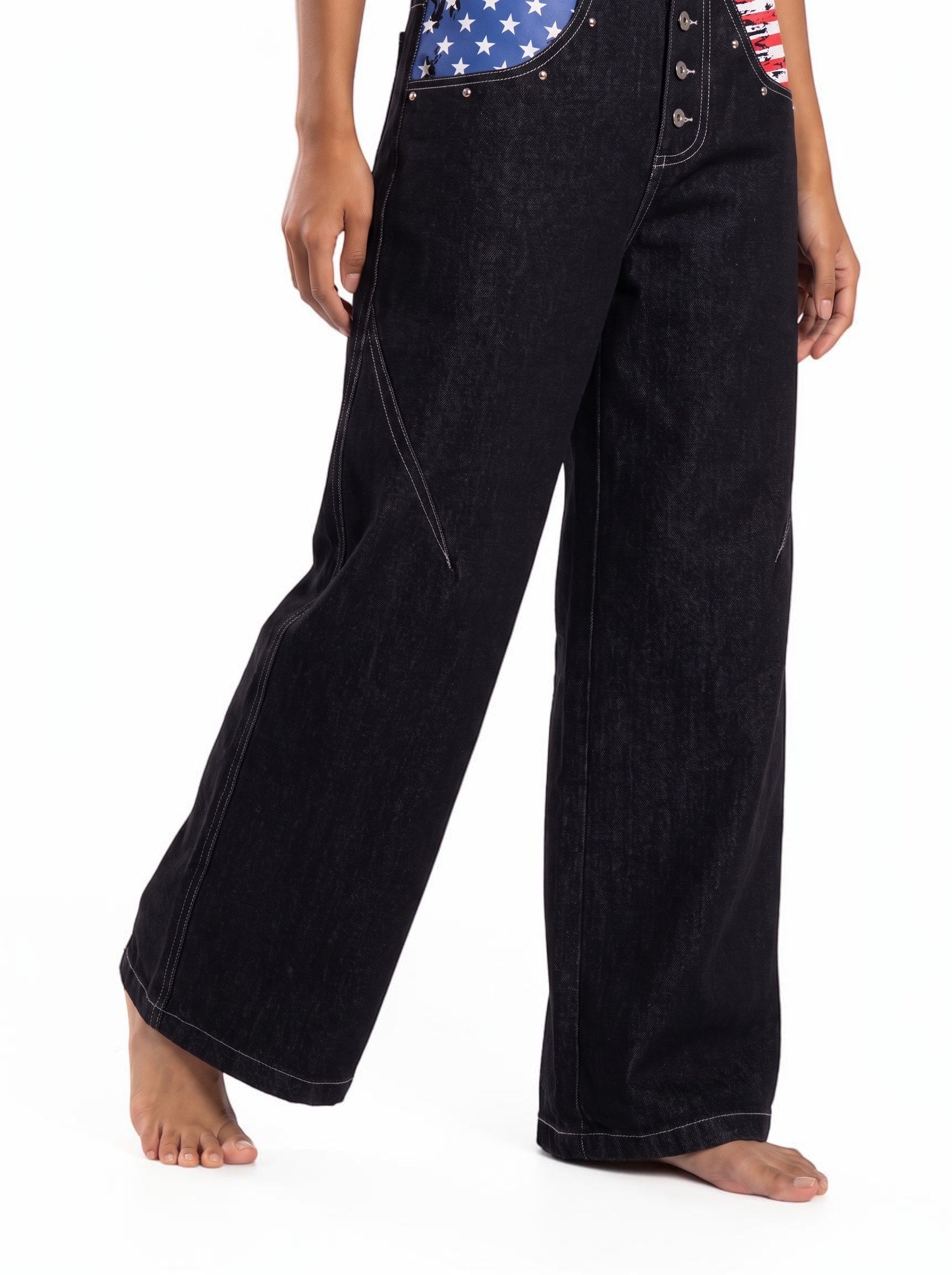 "Proud Eagle" Raw Denim Wide-Leg Jeans
