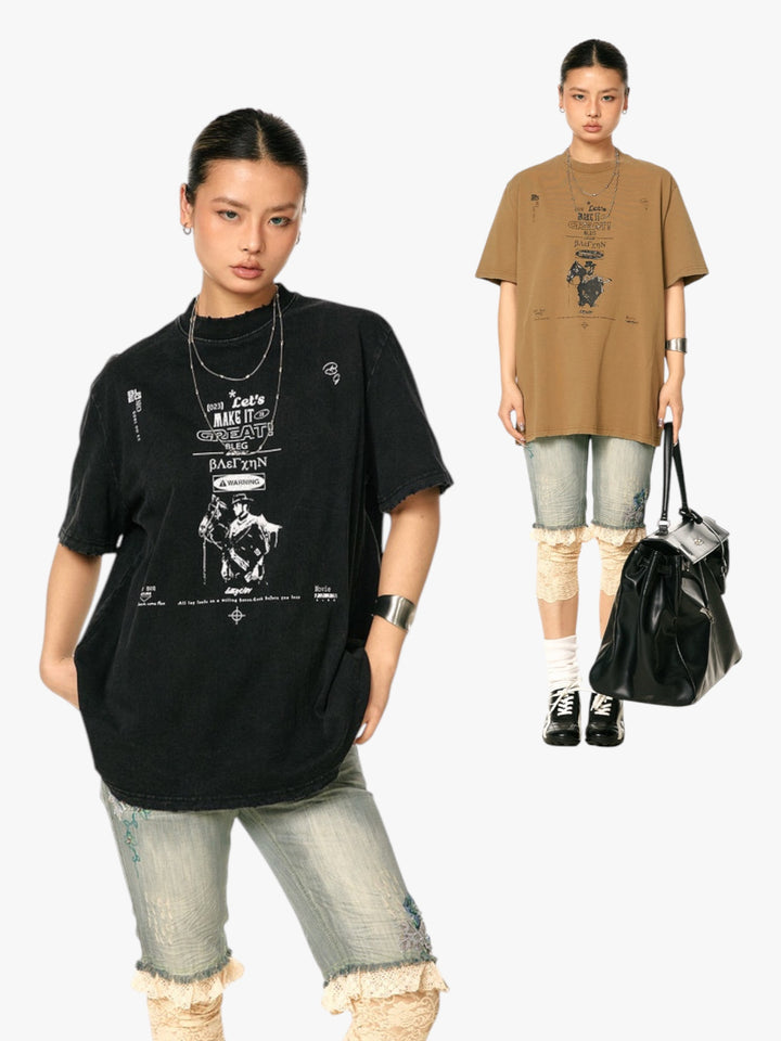 GKIKZ "LET'S MAKE IT GREAT" WASHED HEAVY COTTON TEES