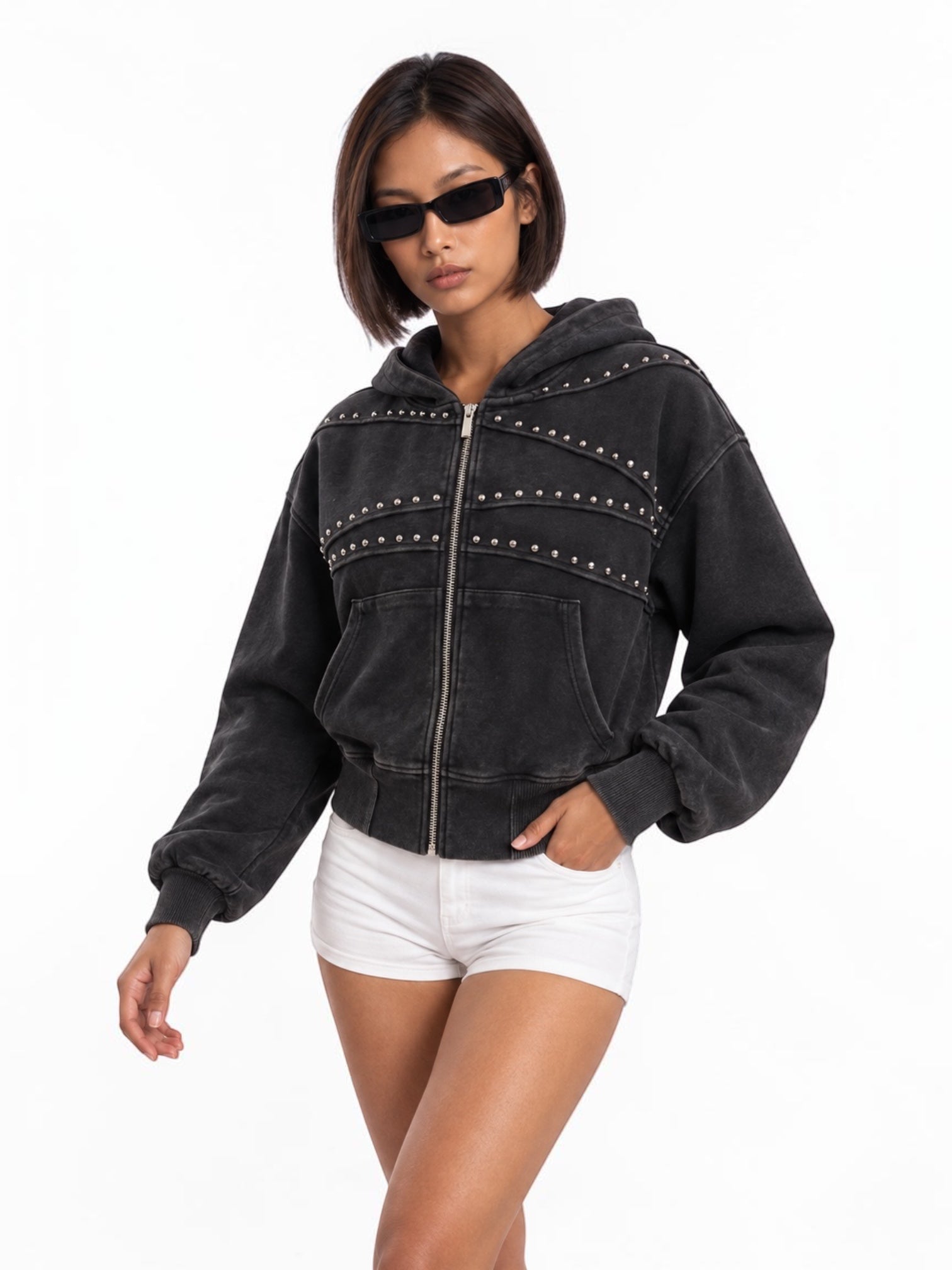 Rivet Wave Washed Zip Hoodie