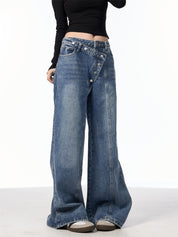 GKIKZ ASYMMETRICAL BUTTON-UP WIDE-LEG JEANS