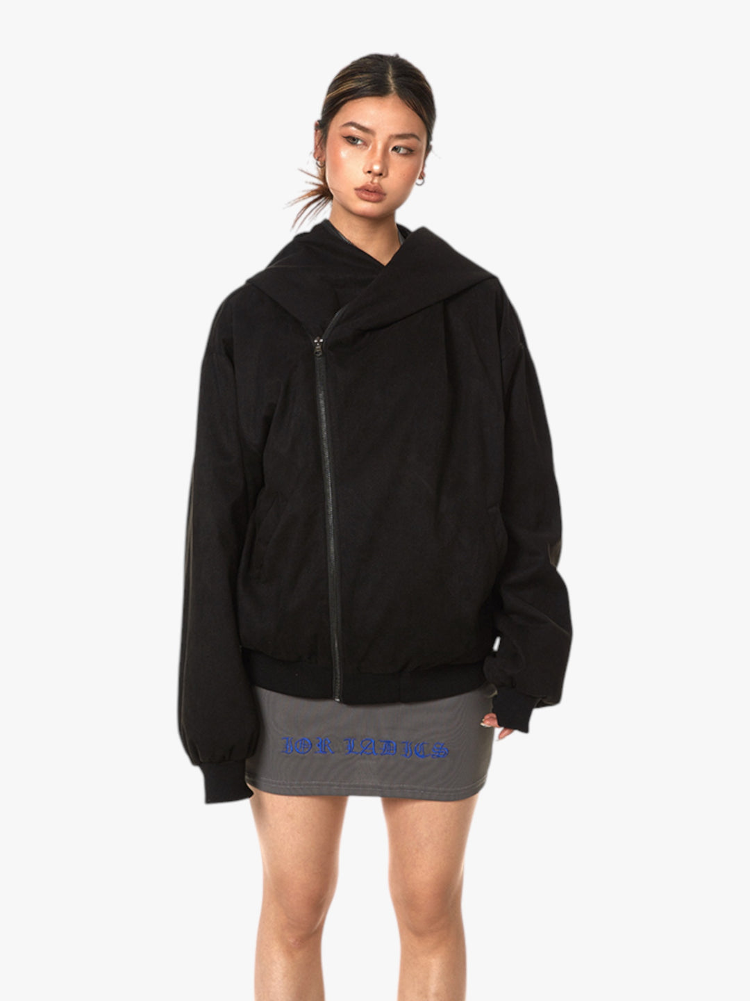 GKIKZ ASYMMETRIC ZIP-UP HOODED JACKET