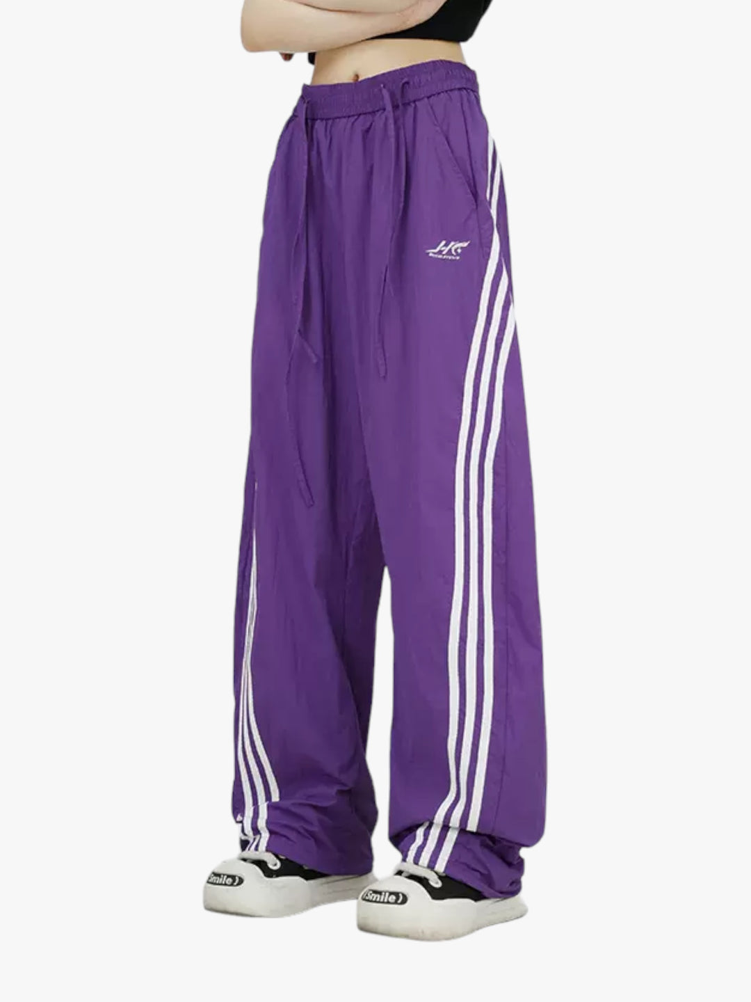 [25SS RESTOCKS] GKIKZ DUAL LACES TRI-STRIPE CURVE WIDE LEG PANTS