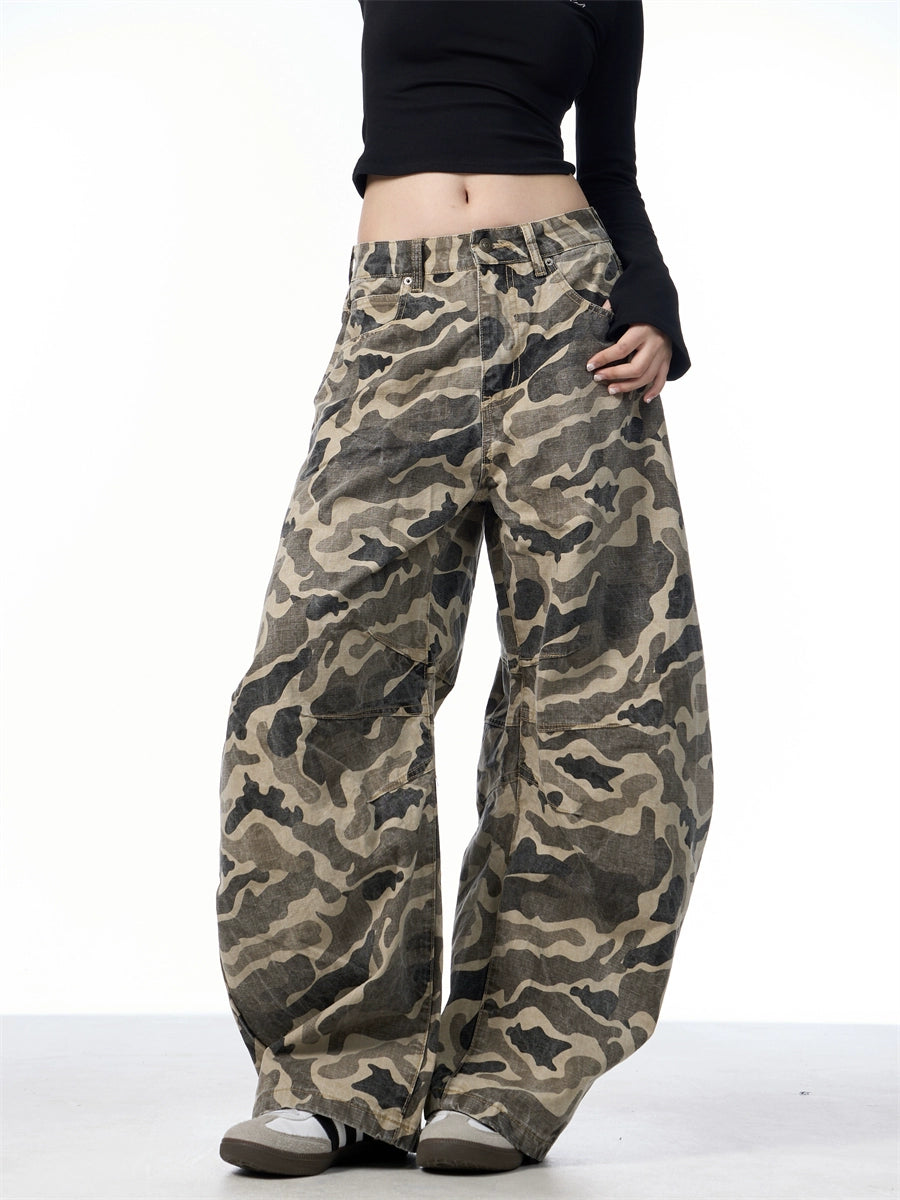 GKIKZ WASHED CAMOUFLAGE WIDE-LEG PANTS