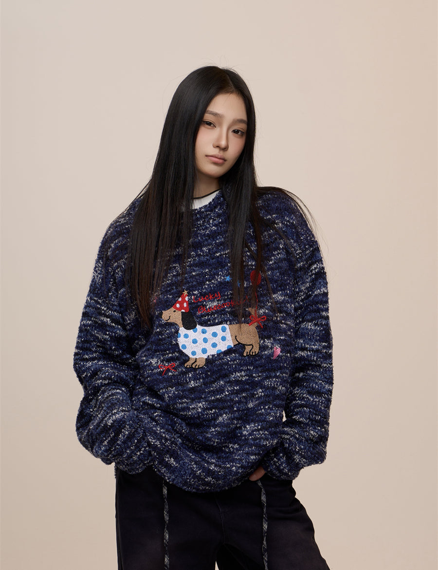 [CHRISTMAS SPECIAL] GKIKZ PLAYFUL DACHSHUND MOTIF THICK OVERSIZED SWEATER