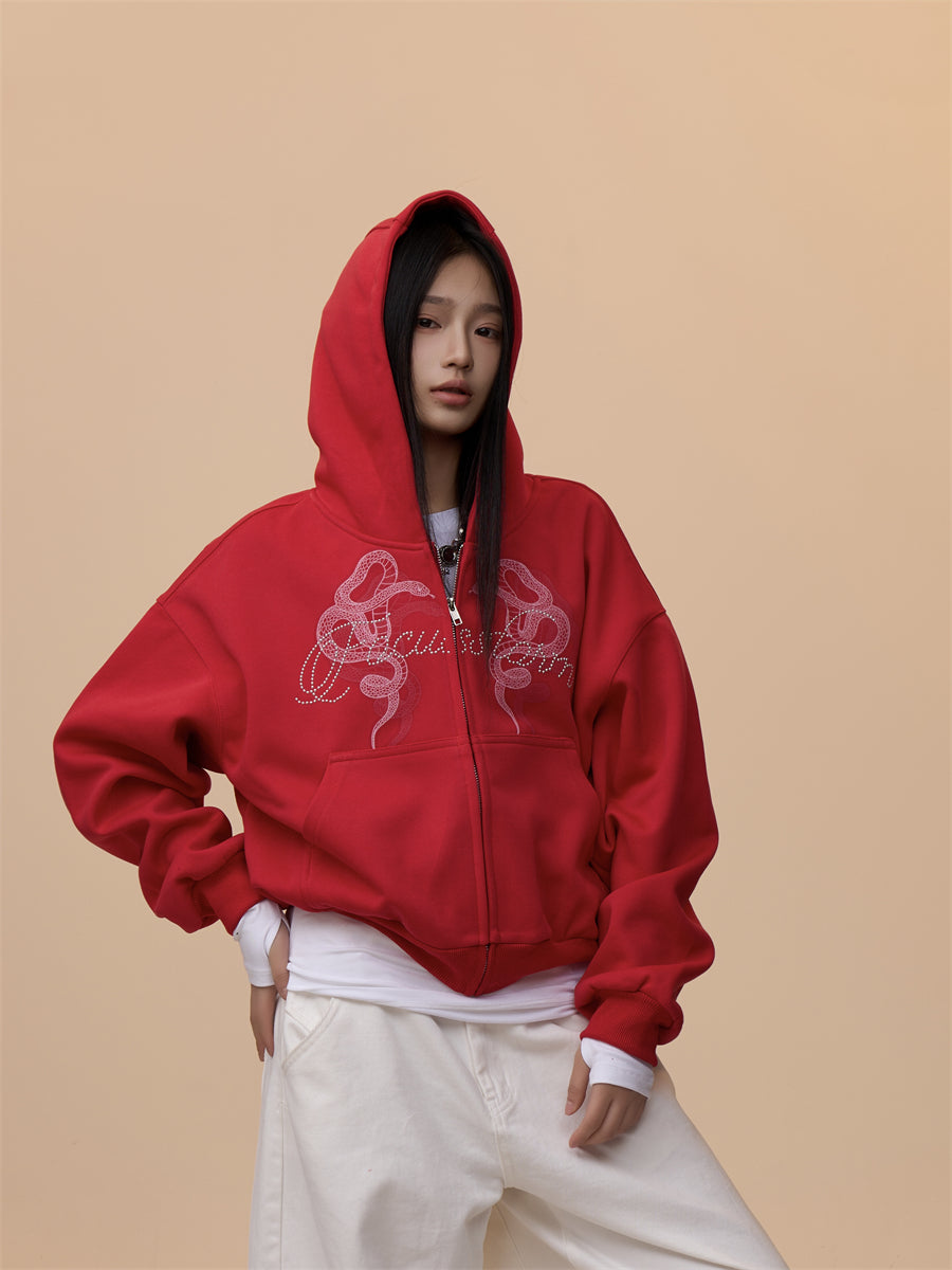 [VALENTINE RESTOCK] GKIKZ EMBROIDERED SERPENT HOODED ZIPPER SWEAT.S