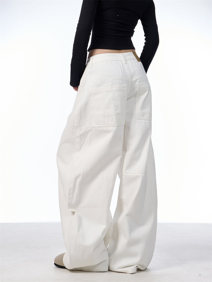 GKIKZ RETRO WHITE RELAXATION SCIMITAR BAGGY PANTS