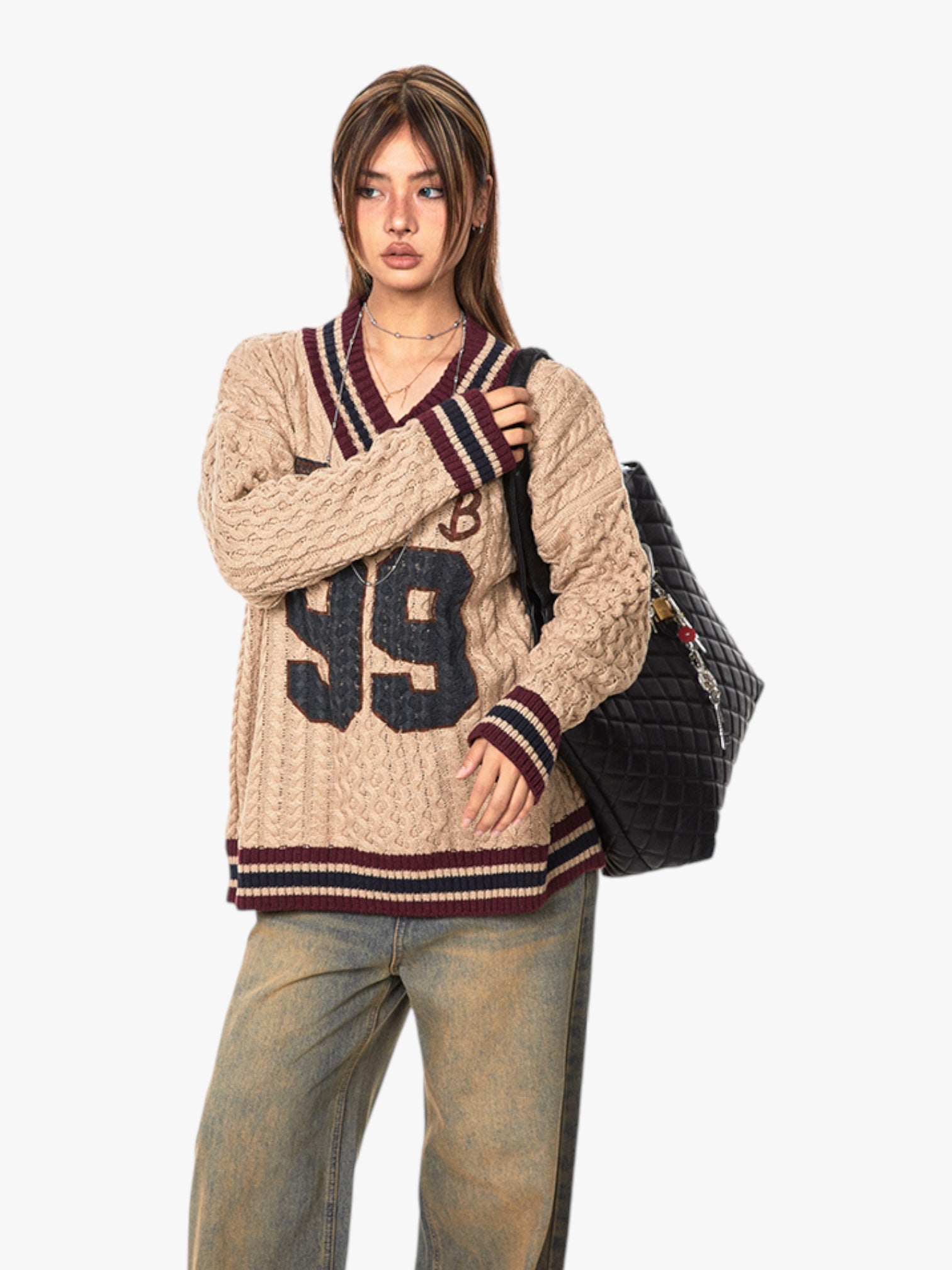 GKIKZ 99 LOOSE FIT CABLE KNITTED SWEATER