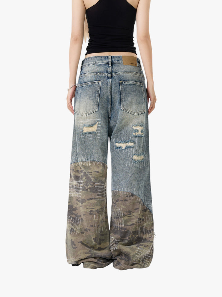 GKIKZ MIX&MATCH CAMOUFLAGE RETRO DISTRESSED BAGGY JEANS