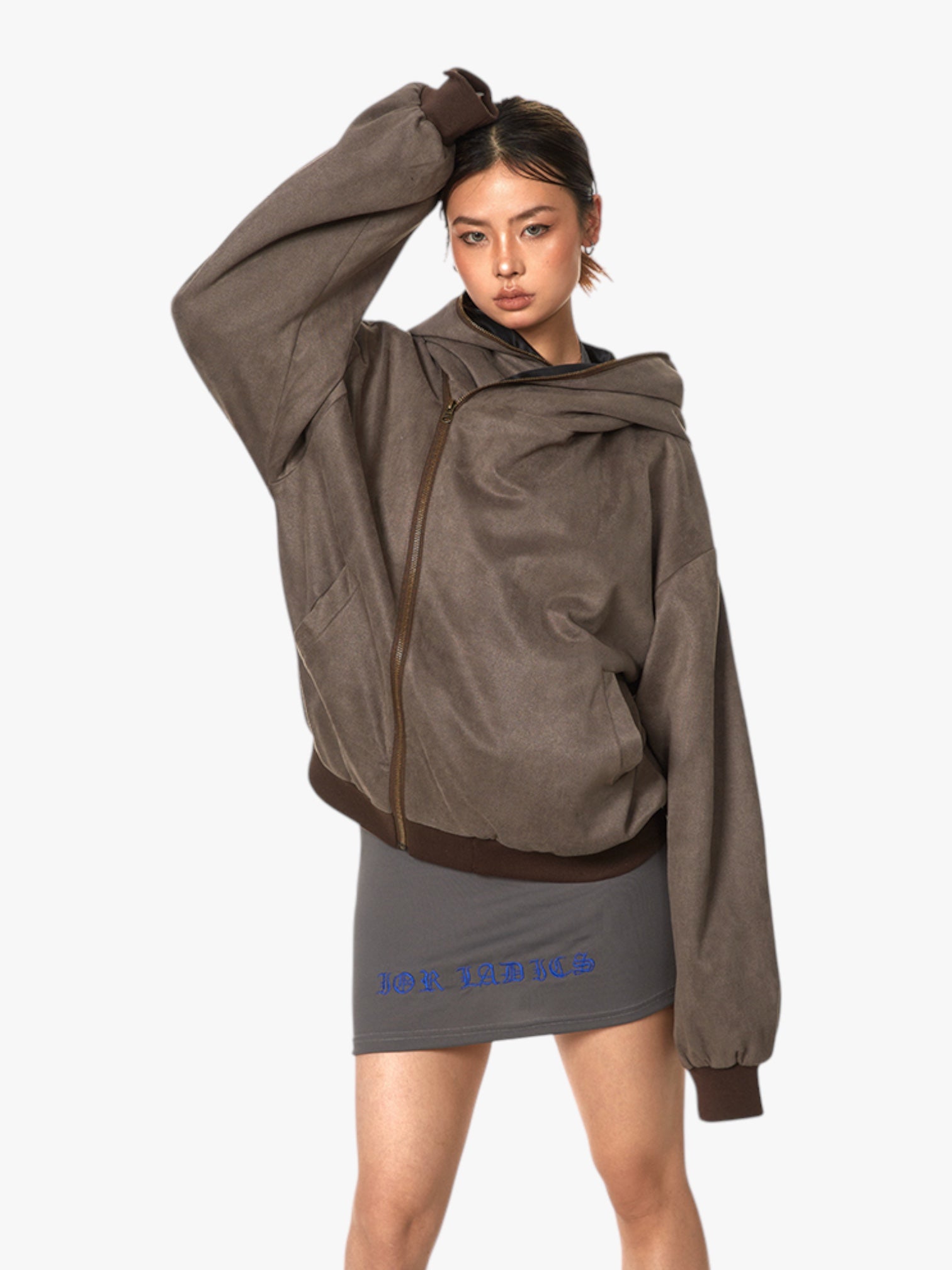 Asymmetric Zip-Up Hooded Jacket