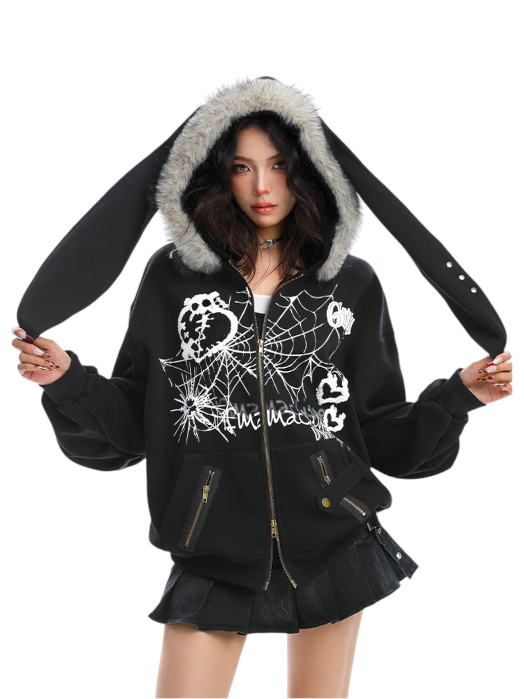 Big-Ears Bunny Fur Zip-Up Hoodie