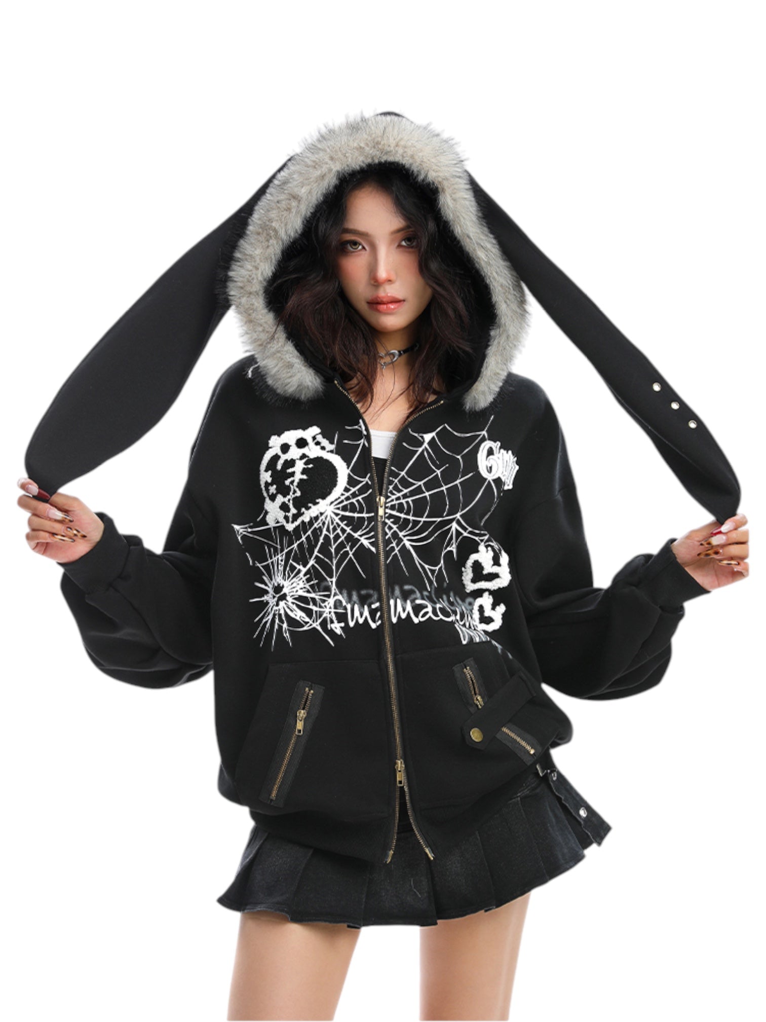 Big-Ears Bunny Fur Zip-Up Hoodie