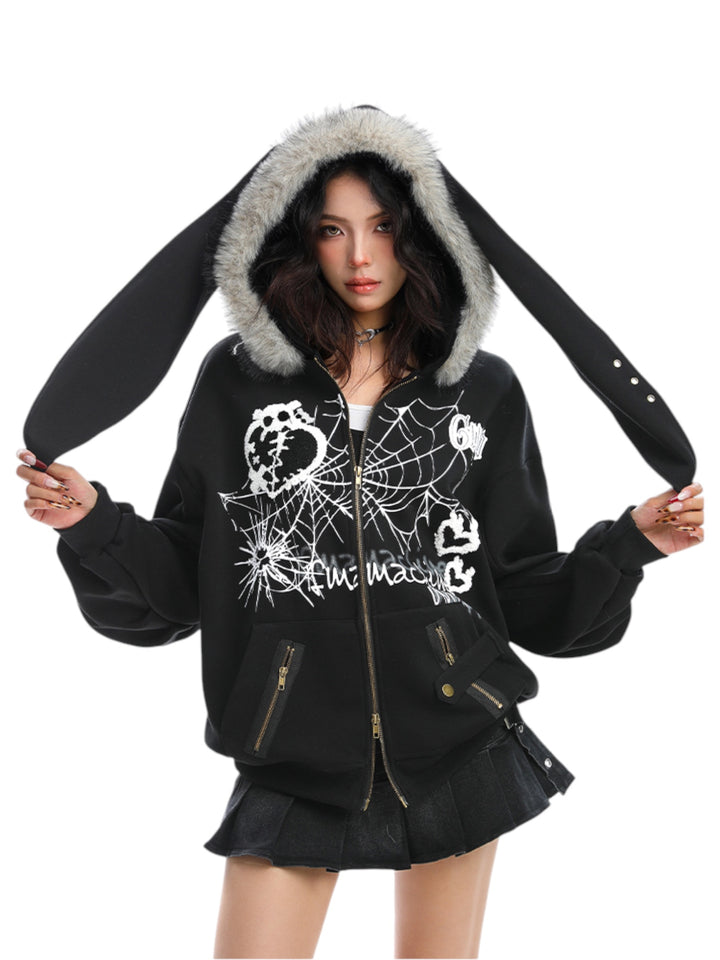 GKIKZ BIG-EARS BUNNY FUR ZIP-UP HOODIE