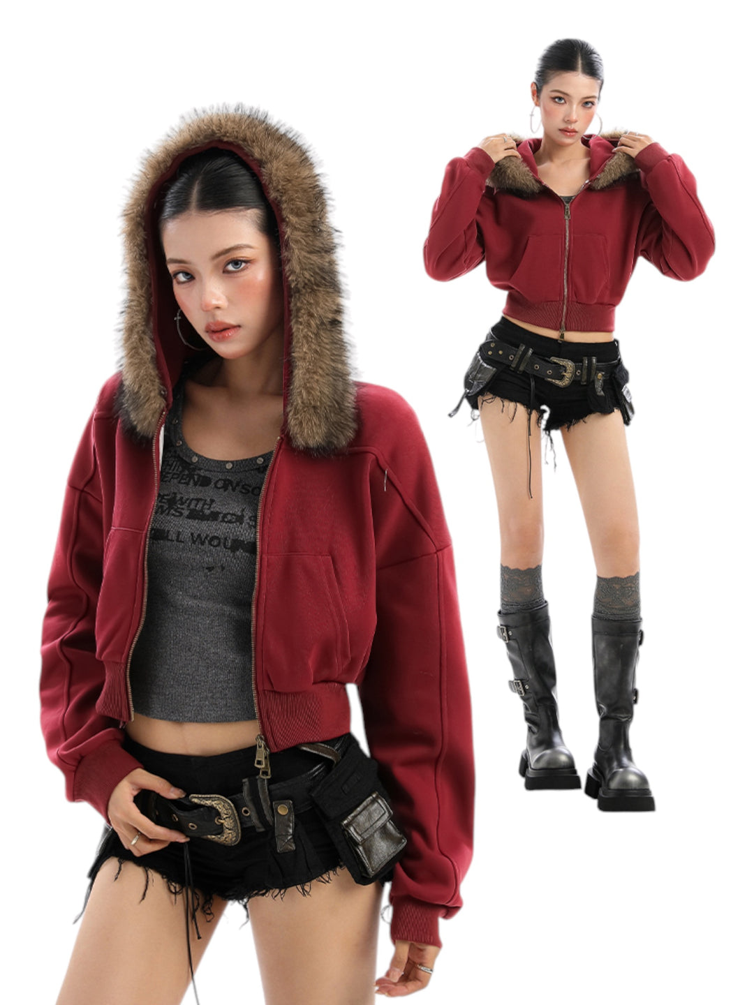 GKIKZ FOX FLARE ZIP-UP HOODIE