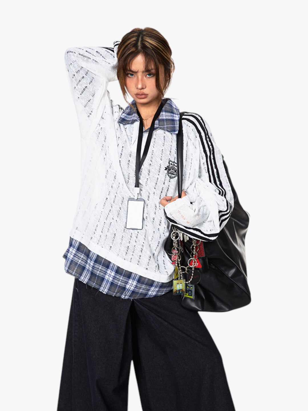 GKIKZ VINTAGE STRIPE STITCHING CONTRAST SLIGHTLY TRANSPARENT MULTI-LAYERED TEES