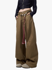 GKIKZ RETRO MATCHET ROPE BELT WIDE-LEG LOOSE PANTS