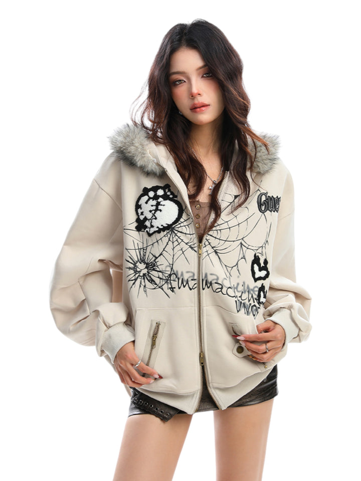 GKIKZ BIG-EARS BUNNY FUR ZIP-UP HOODIE