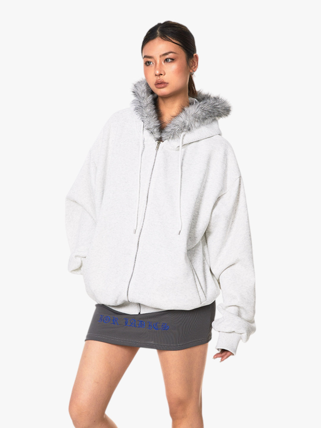 GKIKZ RETRO FUR COLLAR HOODED CARDIGAN