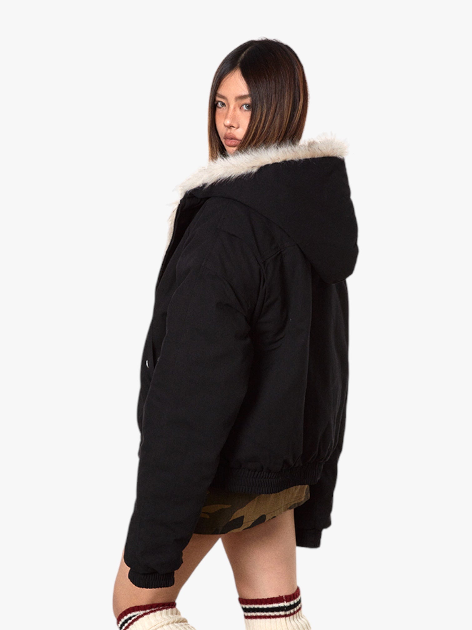 GKIKZ MOUNTAIN CARVING THICKENED FUR JACKET