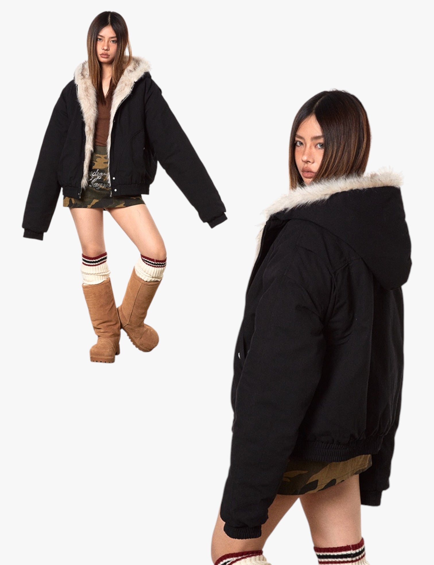 GKIKZ MOUNTAIN CARVING THICKENED FUR JACKET
