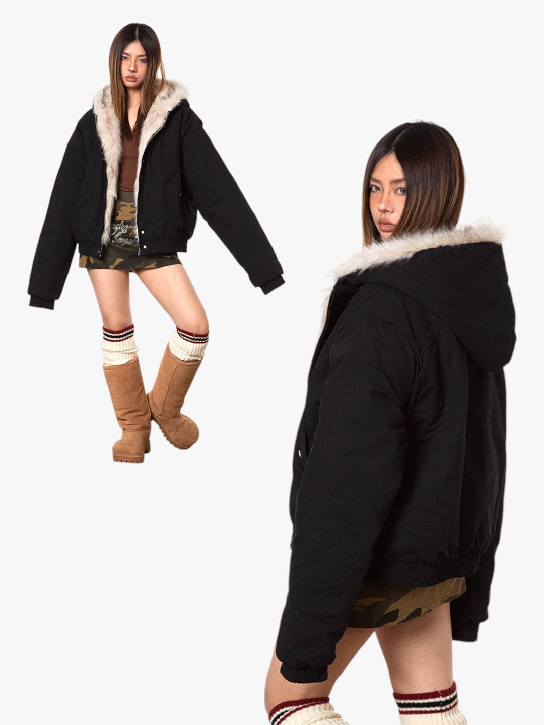 GKIKZ MOUNTAIN CARVING THICKENED FUR JACKET